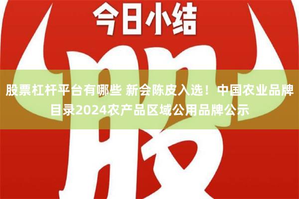 股票杠杆平台有哪些 新会陈皮入选！中国农业品牌目录2024农产品区域公用品牌公示