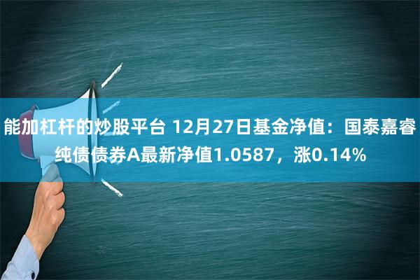 能加杠杆的炒股平台 12月27日基金净值：国泰嘉睿纯债债券A最新净值1.0587，涨0.14%